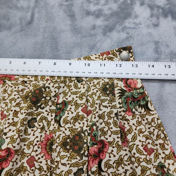 Vintage Skirt Women XS Brown Pink Floral Cotton Pleated Side Shell Button A-Line - Picture 5 of 7